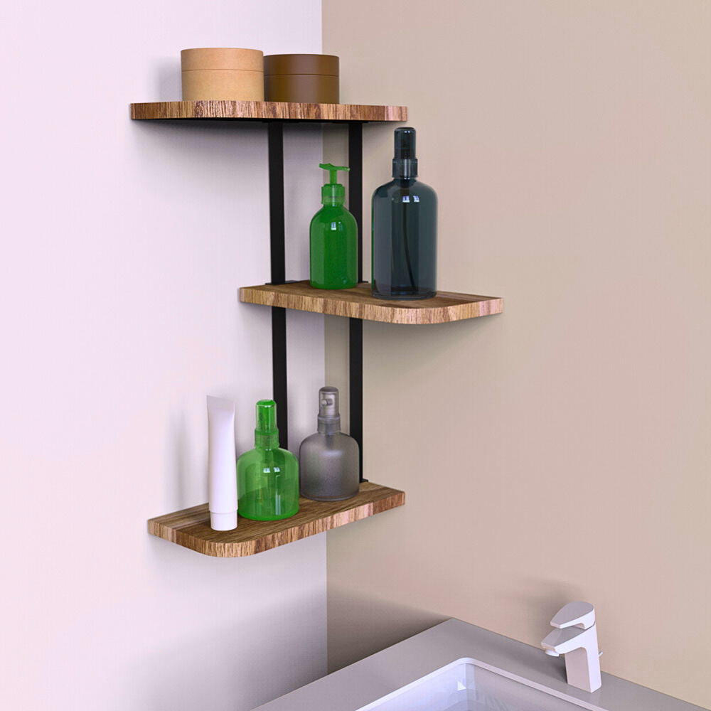 Rustic Wood Shelf Wall Mount Corner Rack