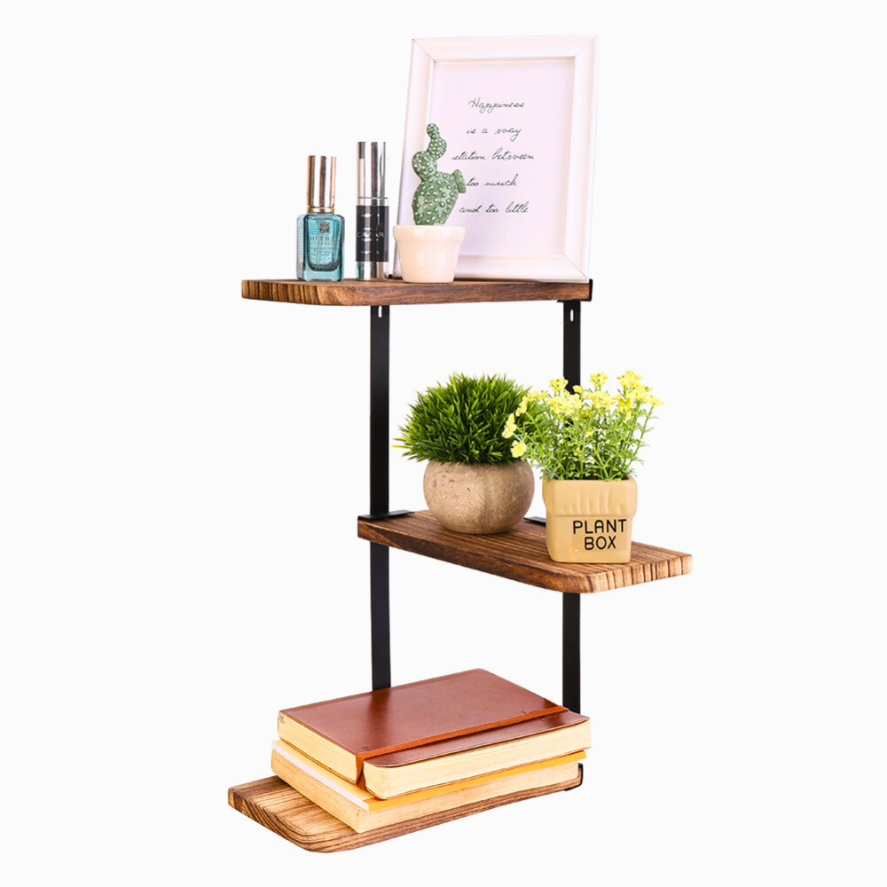 Rustic Wood Shelf Wall Mount Corner Rack