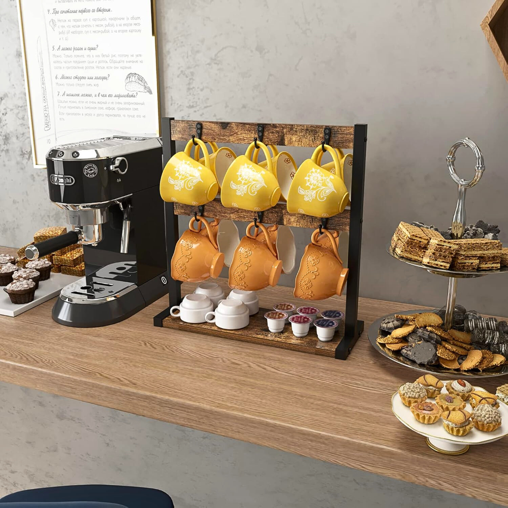 2 Tier Wood Coffee Mug Holder Stand
