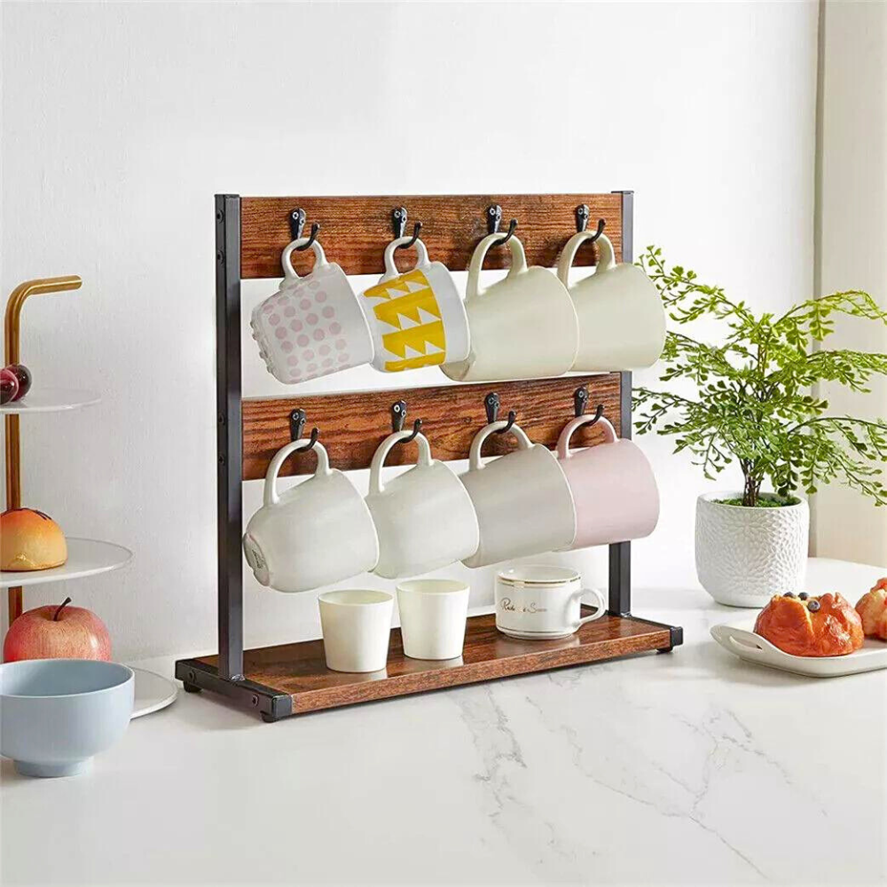 2 Tier Wood Coffee Mug Holder Stand