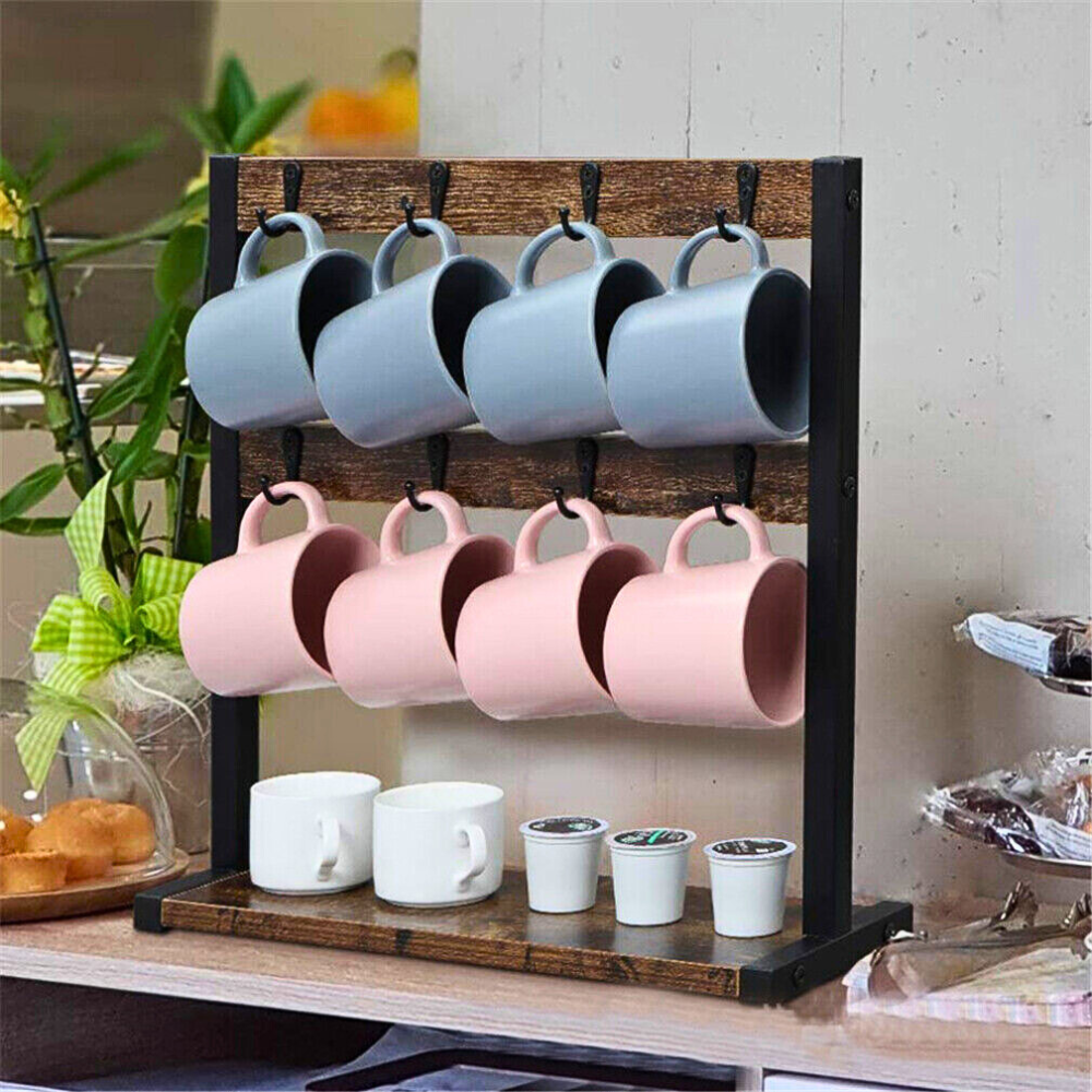 2 Tier Wood Coffee Mug Holder Stand