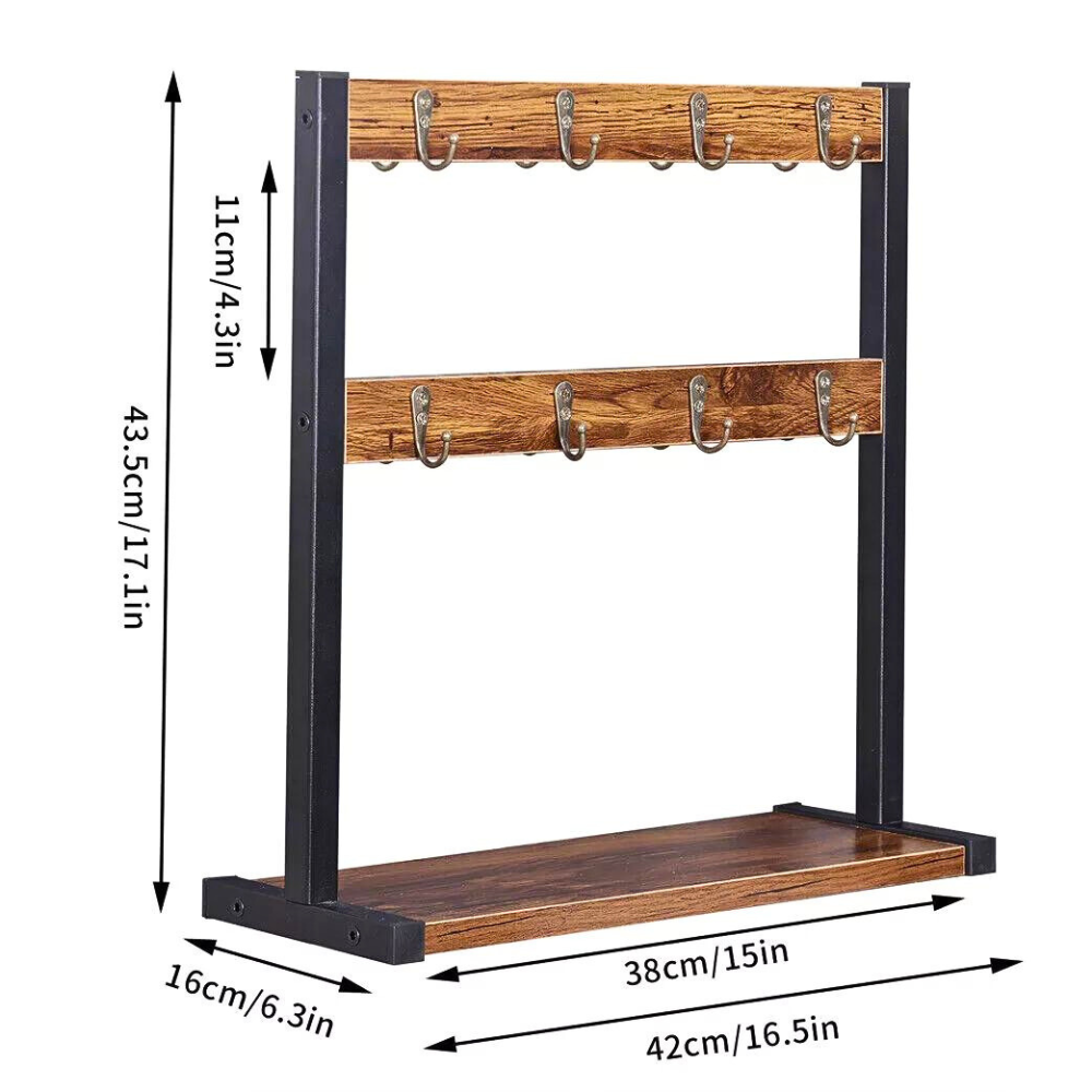 2 Tier Wood Coffee Mug Holder Stand
