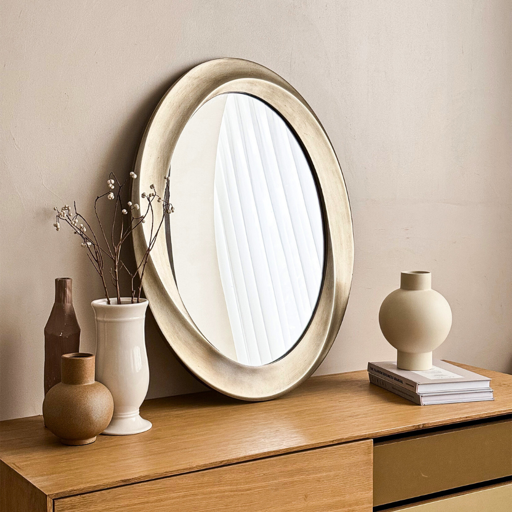 Swirl Style Oval Antique Gold Hanging Mirror