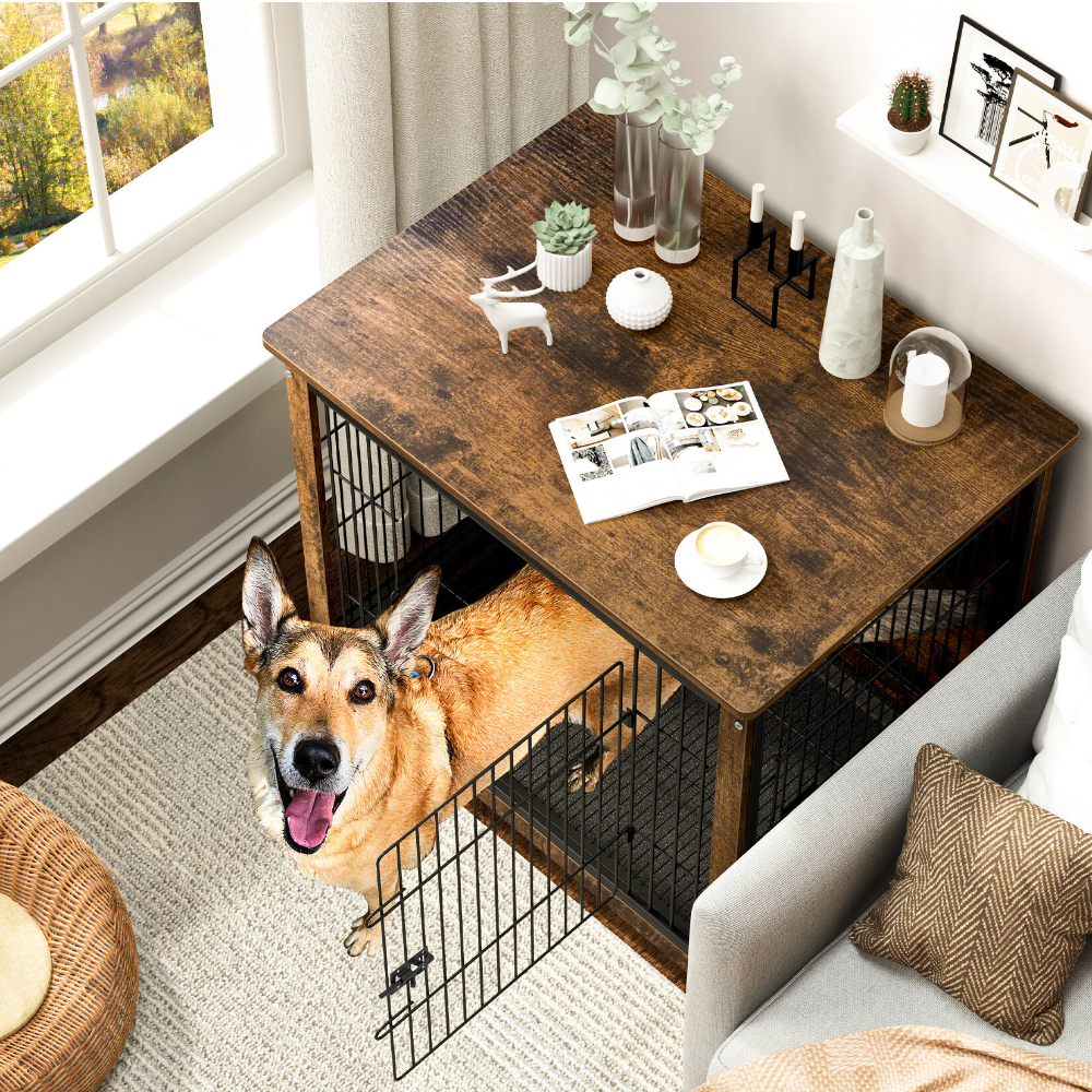 Pet Kennel Crate With Tabletop Spacious Indoor Furniture For Medium To Large Dogs