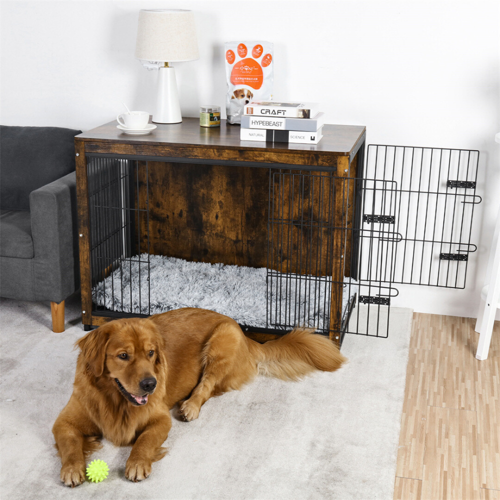 Pet Kennel Crate With Tabletop Spacious Indoor Furniture For Medium To Large Dogs