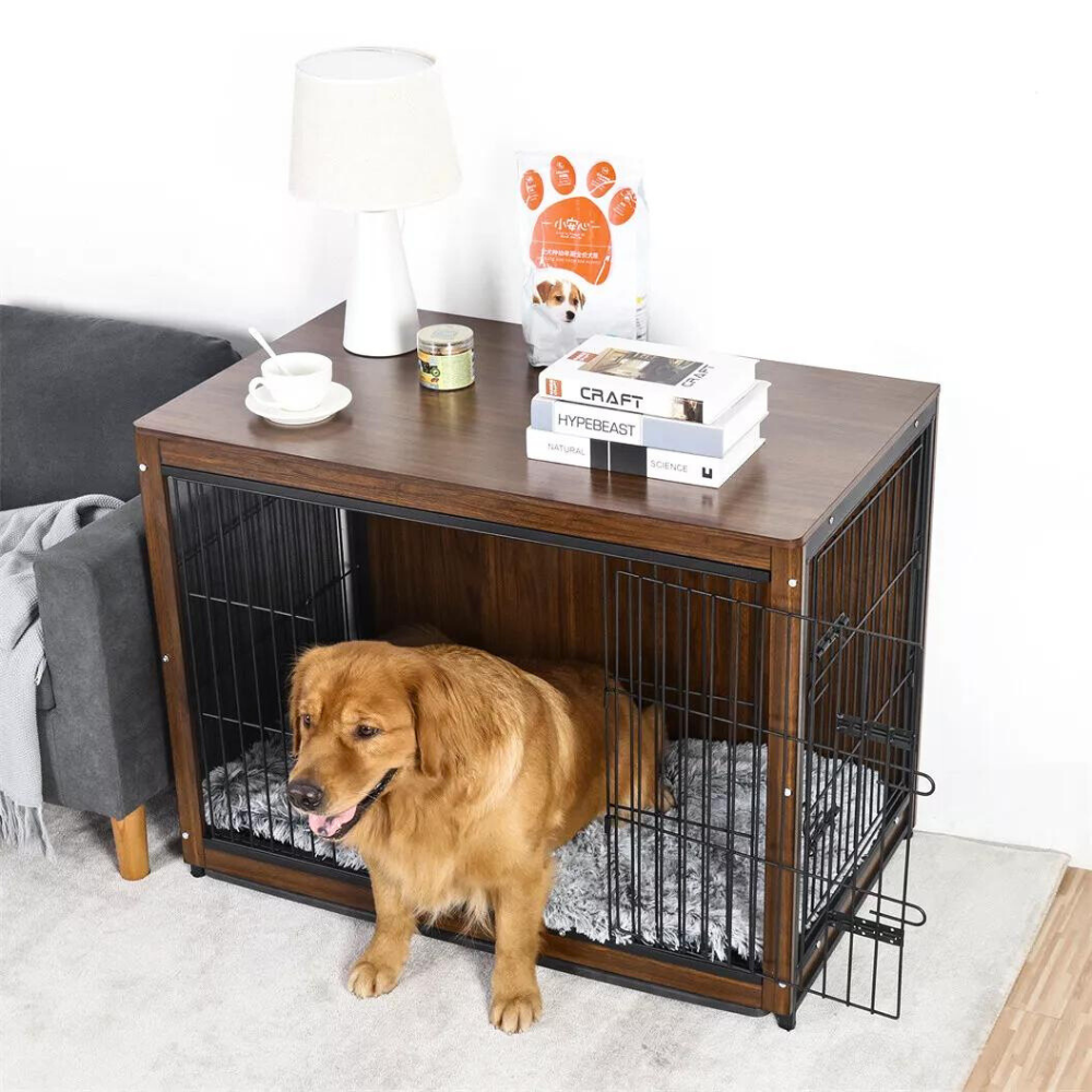 Pet Kennel Crate With Tabletop Spacious Indoor Furniture For Medium To Large Dogs
