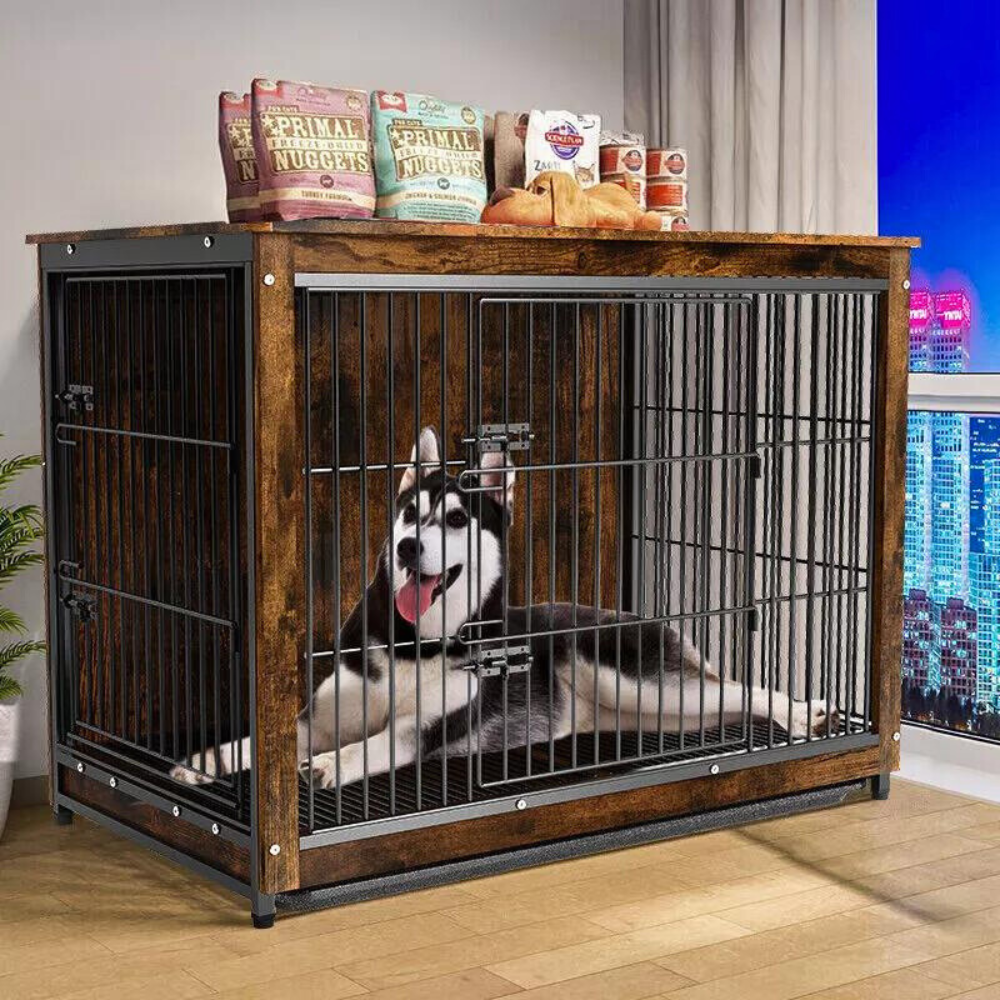 Pet Kennel Crate With Tabletop Spacious Indoor Furniture For Medium To Large Dogs
