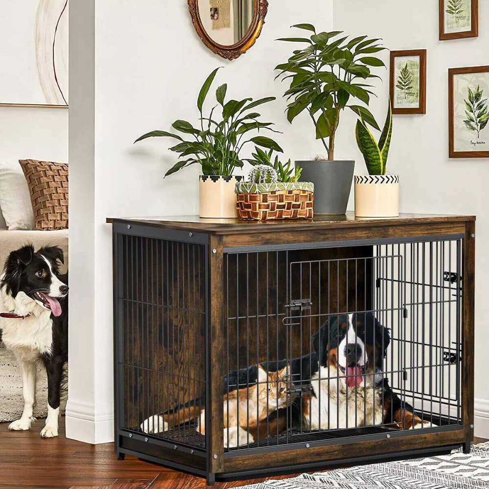 Pet Kennel Crate With Tabletop Spacious Indoor Furniture For Medium To Large Dogs
