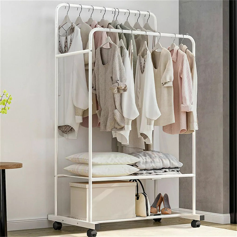 1.5M Clothes Rack Double Rail Rolling Stand Shoes Storage Shelf