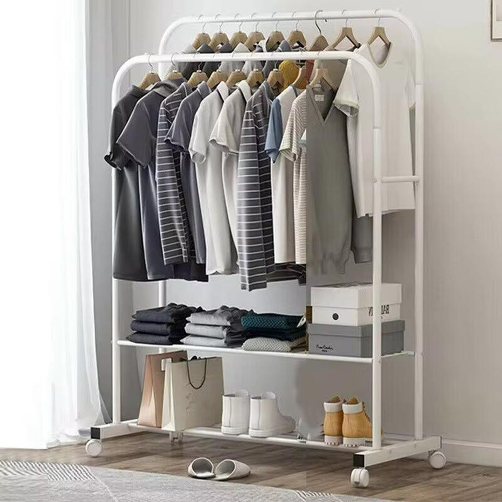 1.5M Clothes Rack Double Rail Rolling Stand Shoes Storage Shelf