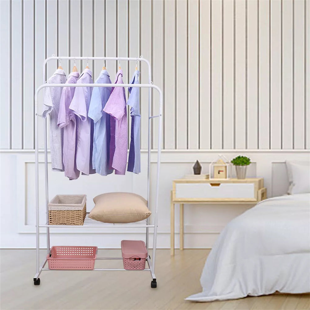 1.5M Clothes Rack Double Rail Rolling Stand Shoes Storage Shelf