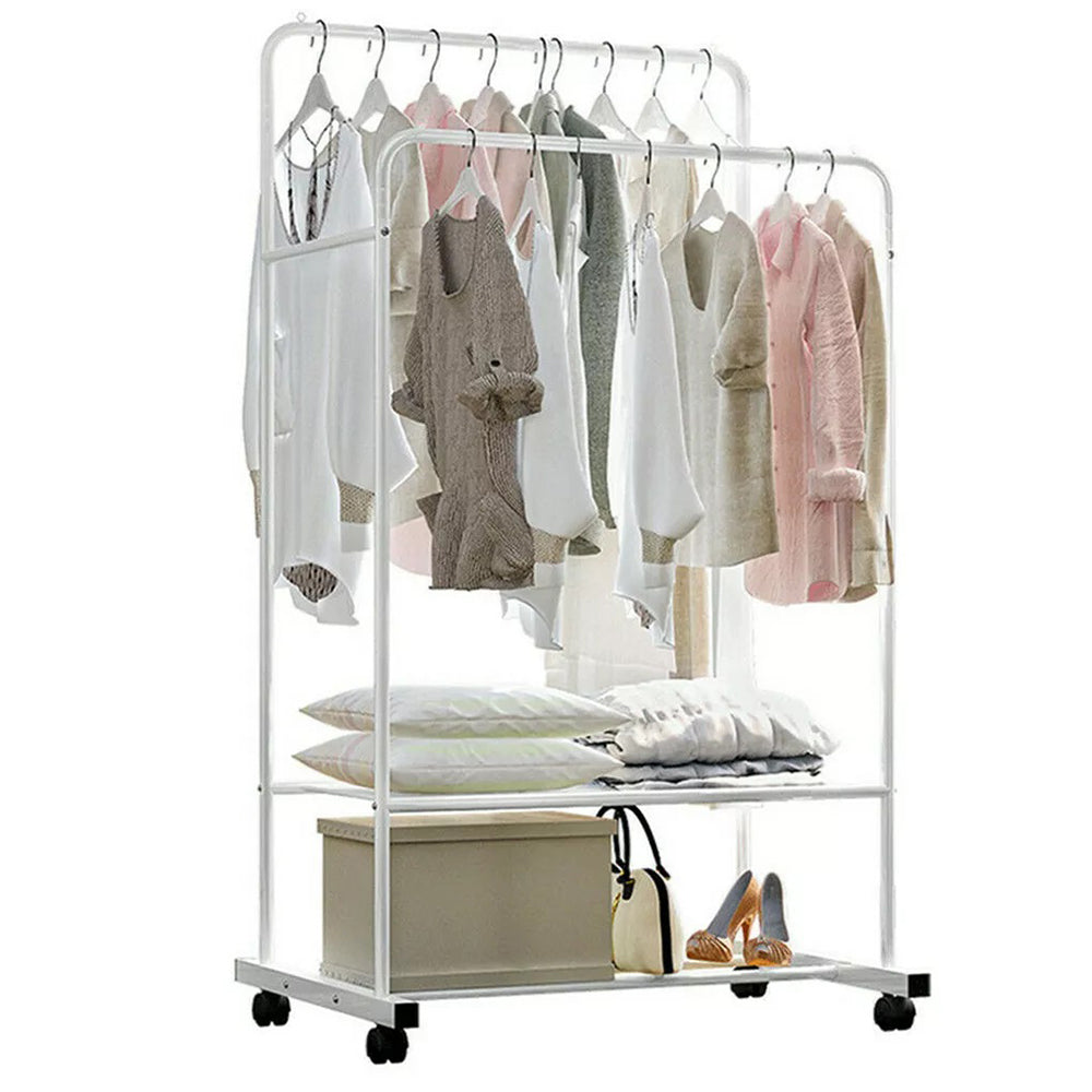 1.5M Clothes Rack Double Rail Rolling Stand Shoes Storage Shelf