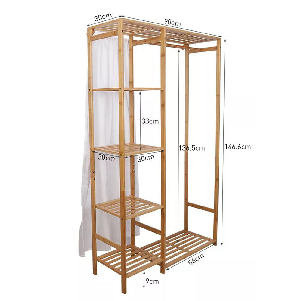 Bamboo Wood Clothing Garment Rack With Shelves