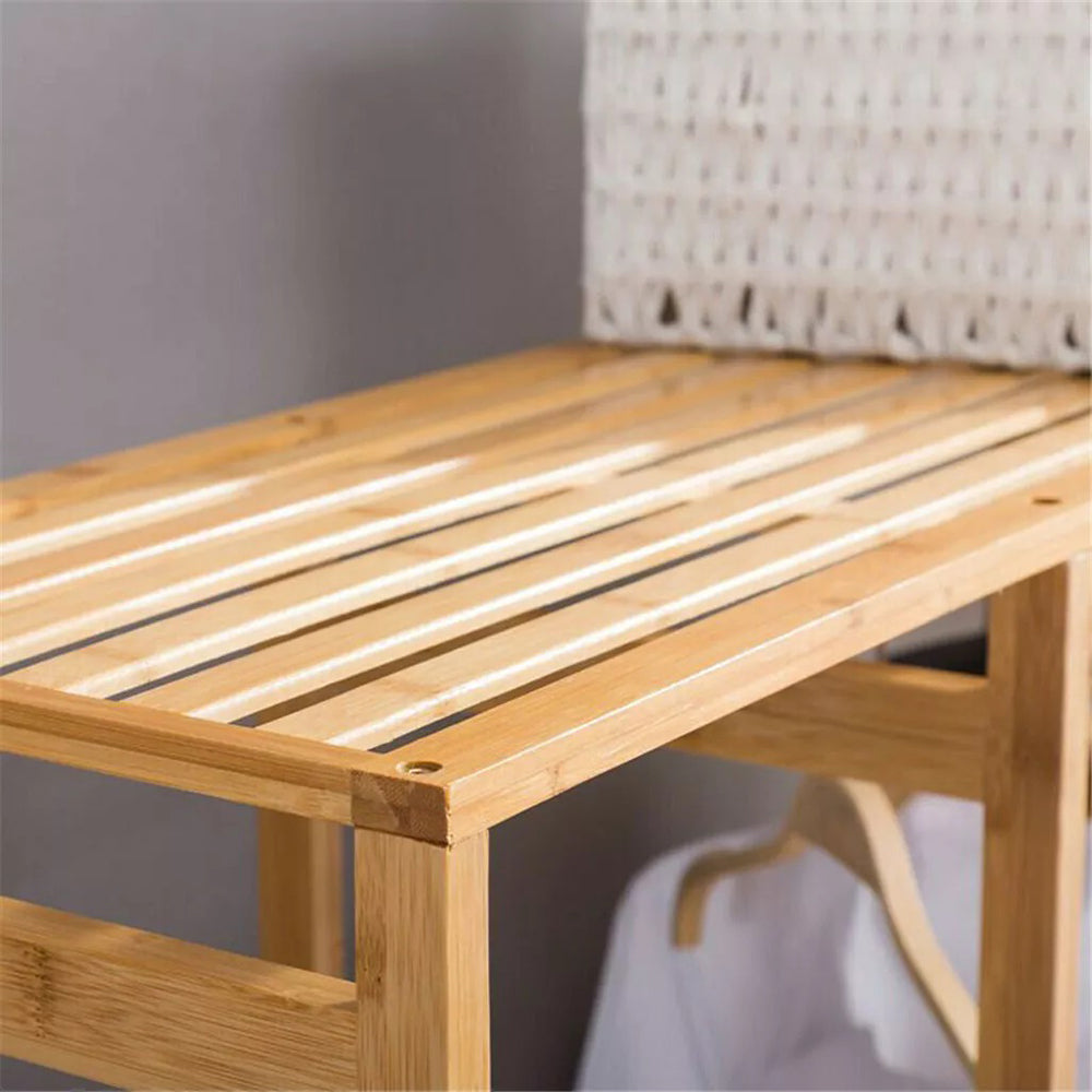 Bamboo Wood Clothing Garment Rack With Shelves