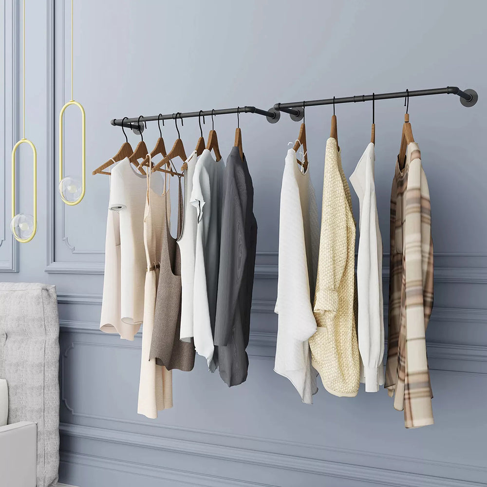 Pack Of 2 Wall Mounted Iron Pipe Clothes Rail Rack