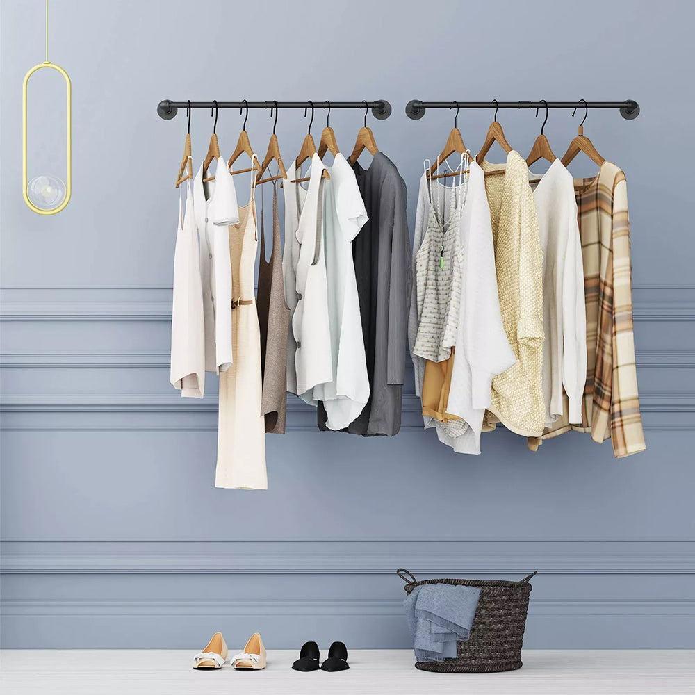 Pack Of 2 Wall Mounted Iron Pipe Clothes Rail Rack
