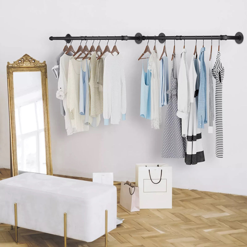 Pack Of 2 Wall Mounted Iron Pipe Clothes Rail Rack