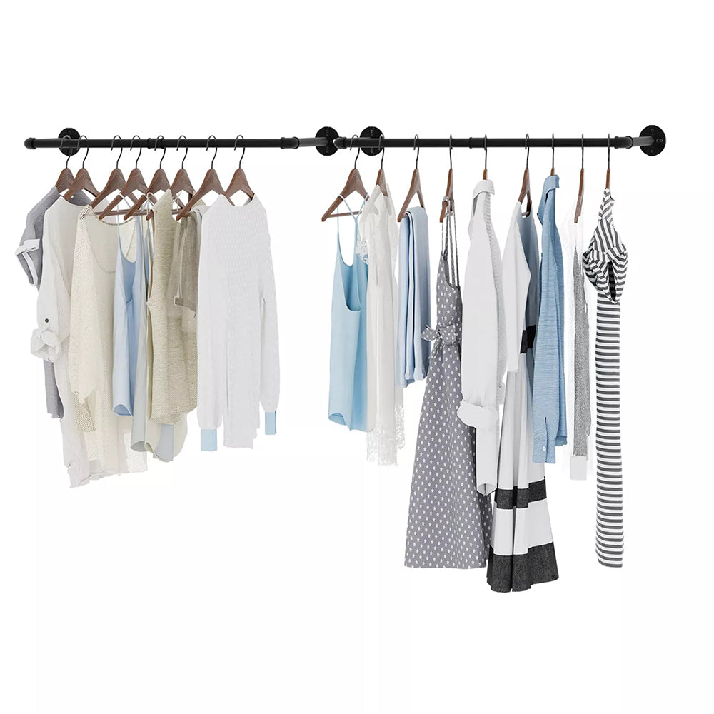 Pack Of 2 Wall Mounted Iron Pipe Clothes Rail Rack