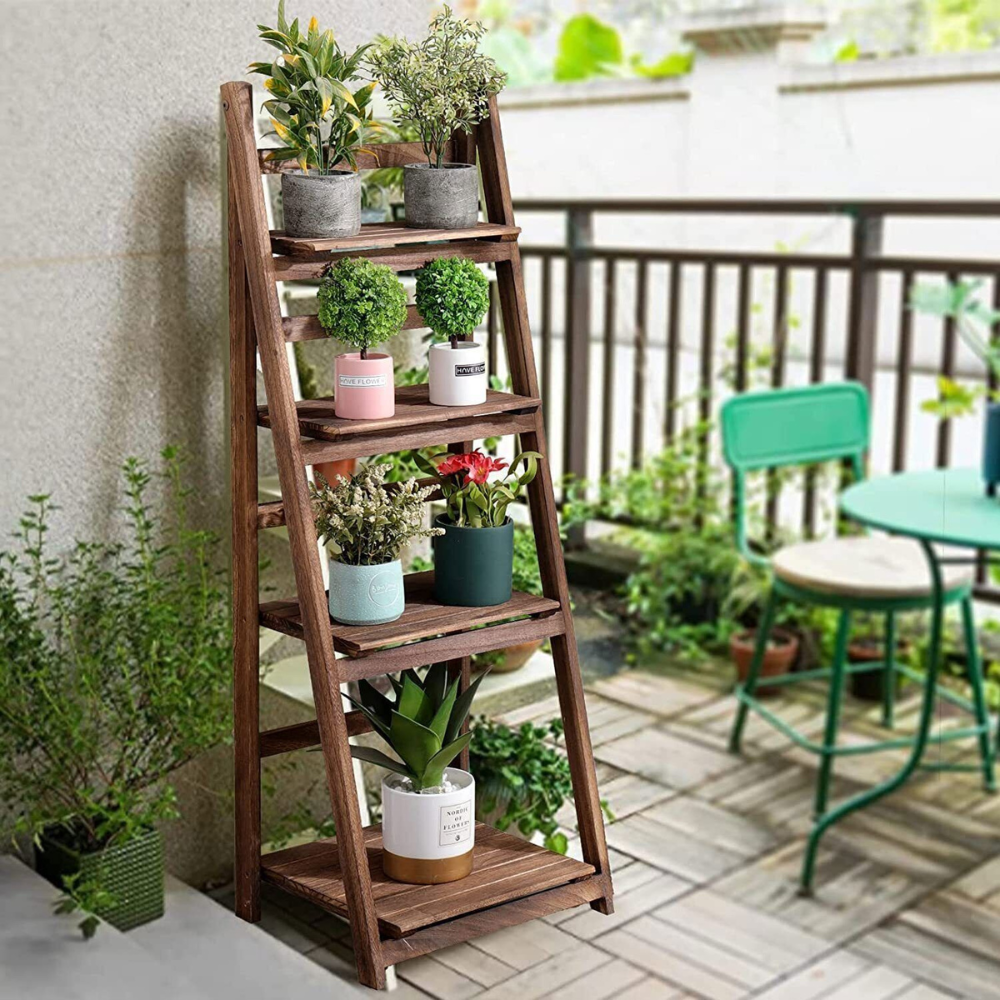 Folding 4 Tier Ladder Shelf Storage Shelving Unit Bookcase