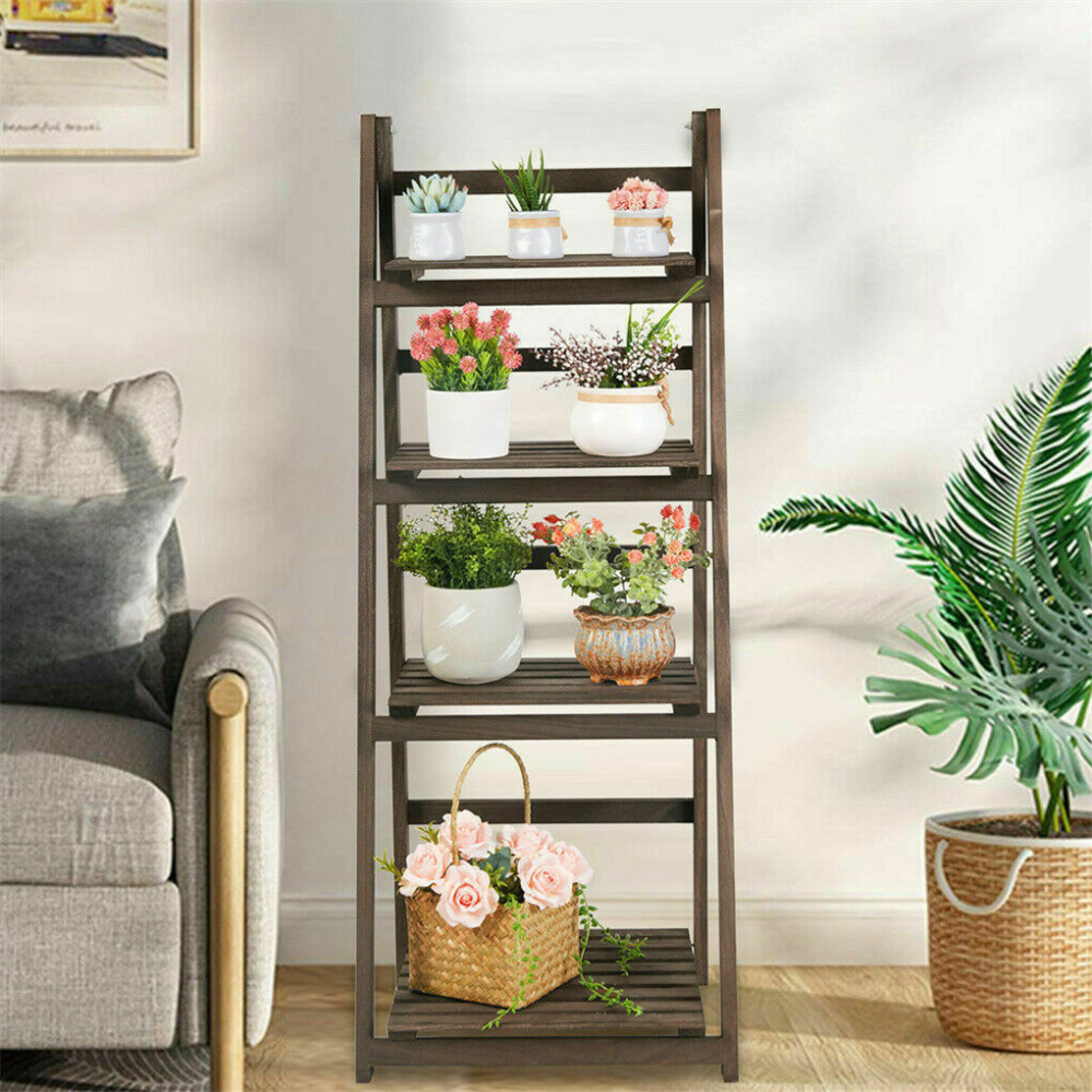 Folding 4 Tier Ladder Shelf Storage Shelving Unit Bookcase