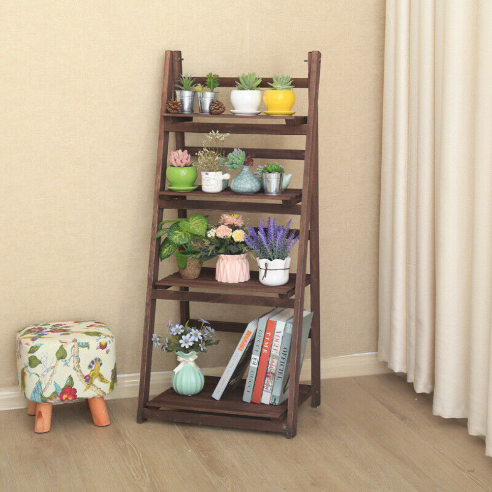 Folding 4 Tier Ladder Shelf Storage Shelving Unit Bookcase