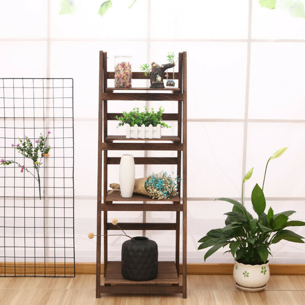 Folding 4 Tier Ladder Shelf Storage Shelving Unit Bookcase