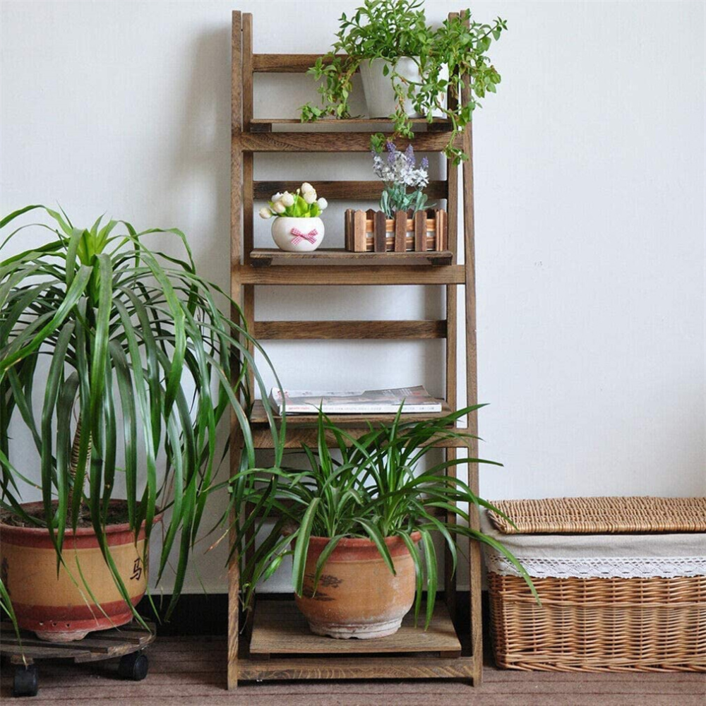 Folding 4 Tier Ladder Shelf Storage Shelving Unit Bookcase