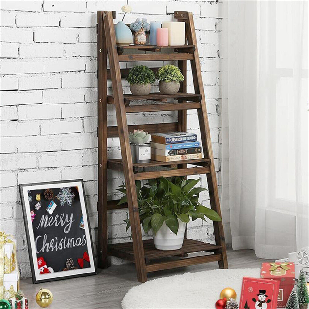 Folding 4 Tier Ladder Shelf Storage Shelving Unit Bookcase