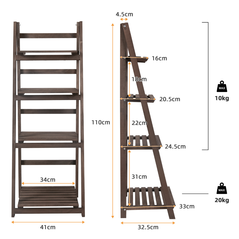 Folding 4 Tier Ladder Shelf Storage Shelving Unit Bookcase
