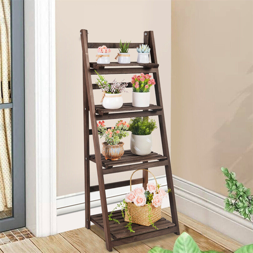 Folding 4 Tier Ladder Shelf Storage Shelving Unit Bookcase