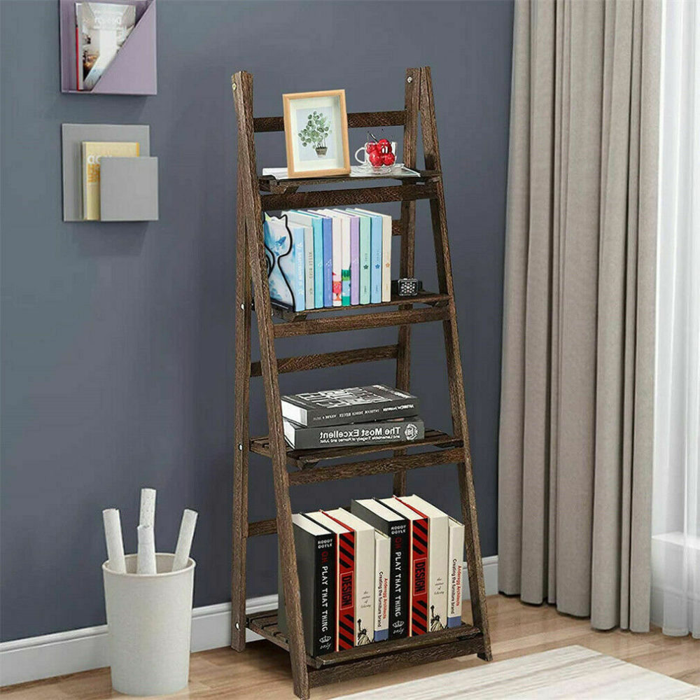 Folding 4 Tier Ladder Shelf Storage Shelving Unit Bookcase