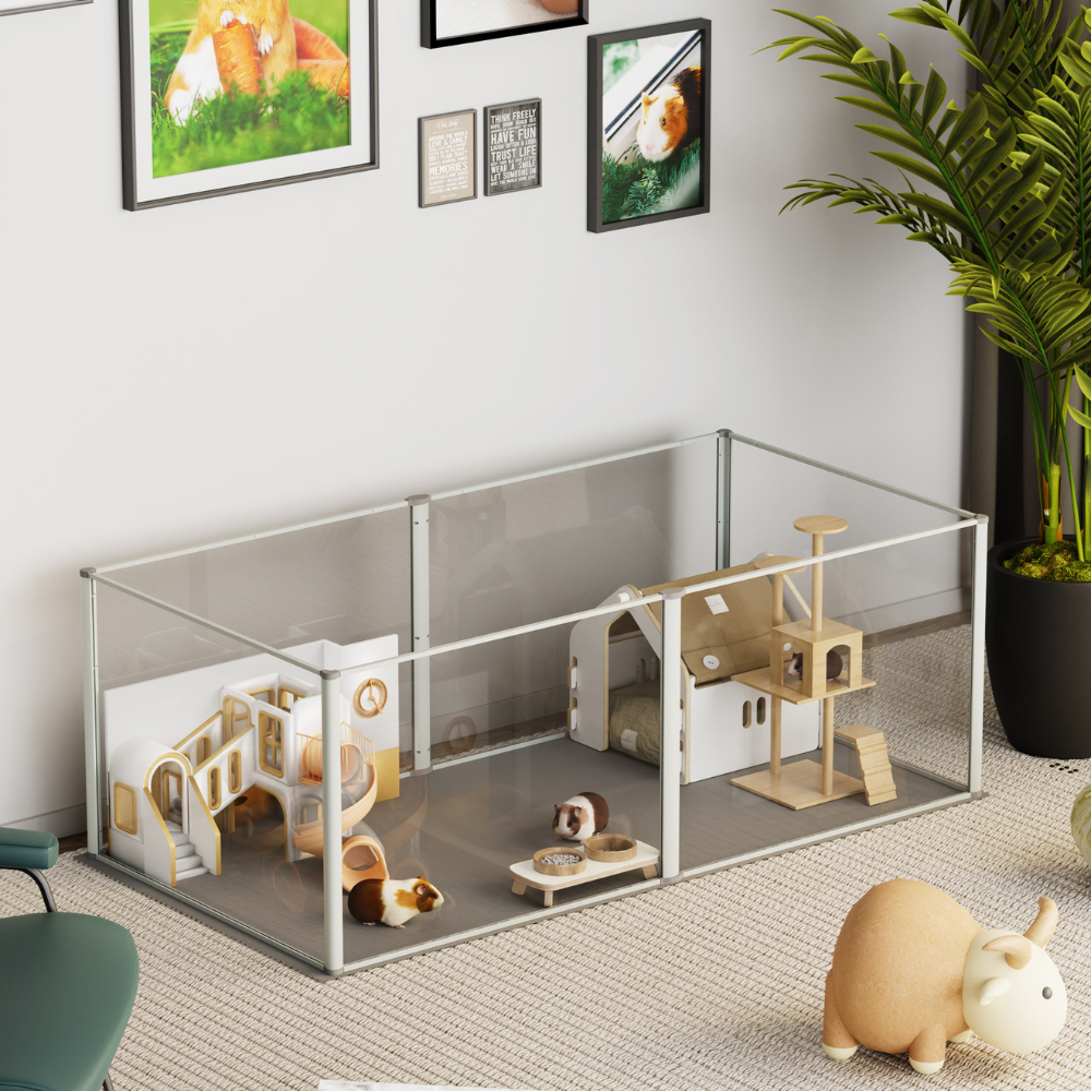 6 Panels Acrylic Pet Dog Playpen Puppy Crate Kennel Fence With Waterproof Pad
