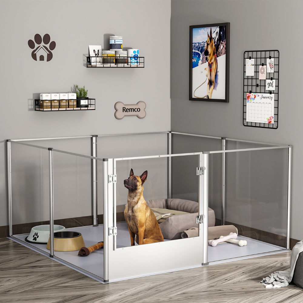 6 Panels Acrylic Pet Dog Playpen Puppy Crate Kennel Fence With Waterproof Pad