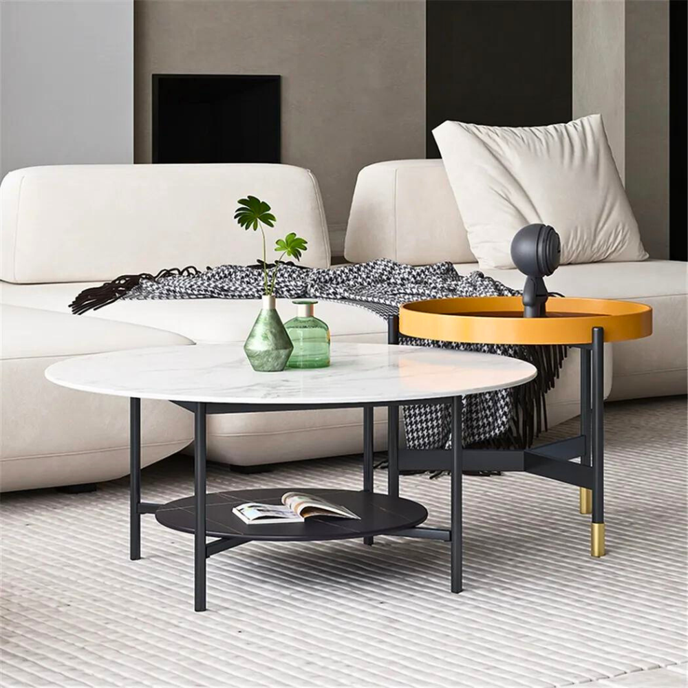 2 Tier Round Sofa Side End Table Marble Coffee