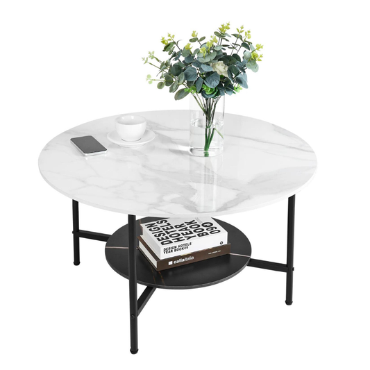 2 Tier Round Sofa Side End Table Marble Coffee