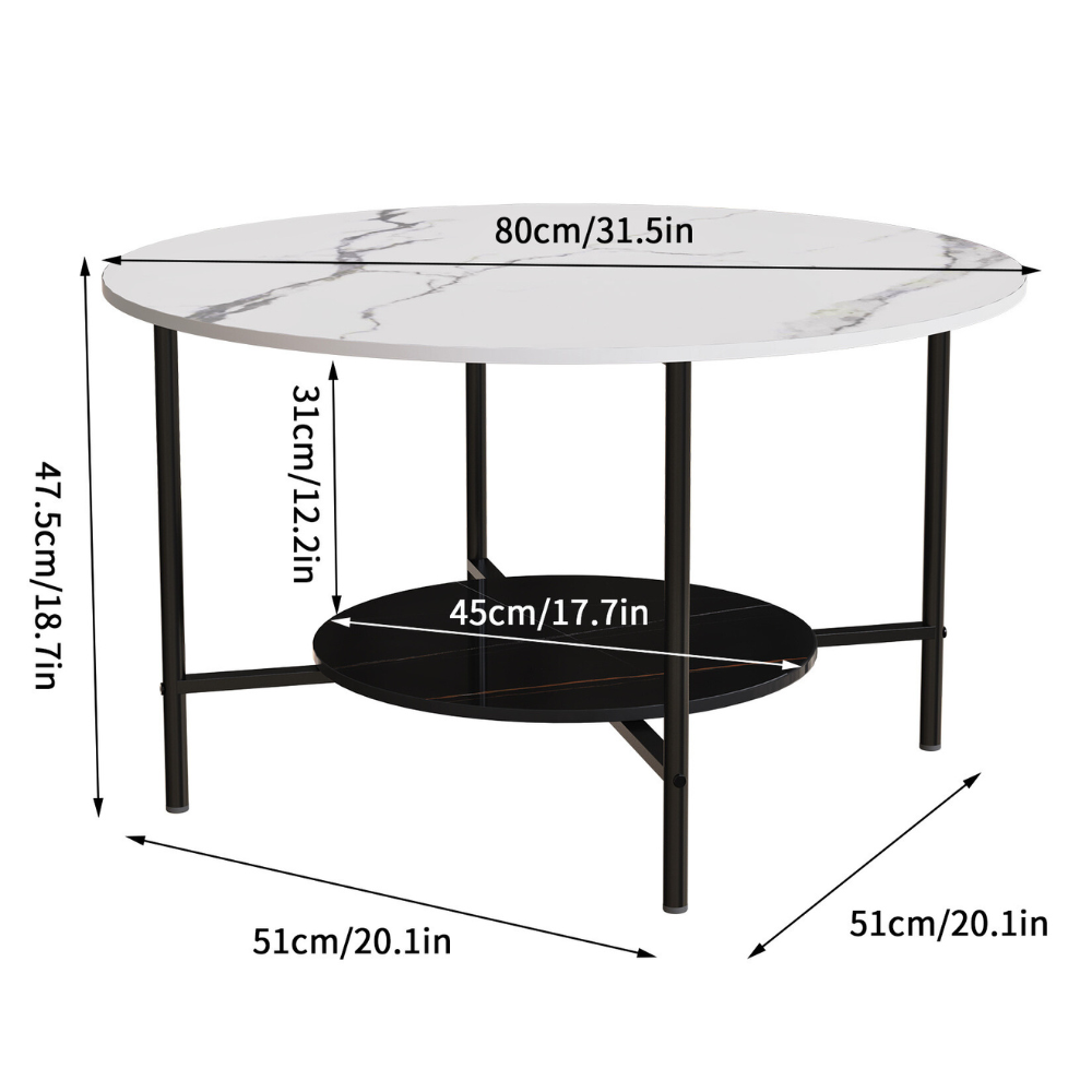 2 Tier Round Sofa Side End Table Marble Coffee