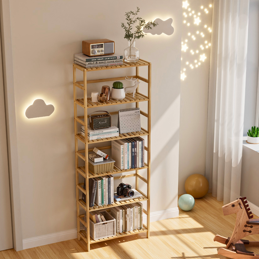 6 Tier Bamboo Storage Rack Shelving Bookshelf Plant Flower Stand