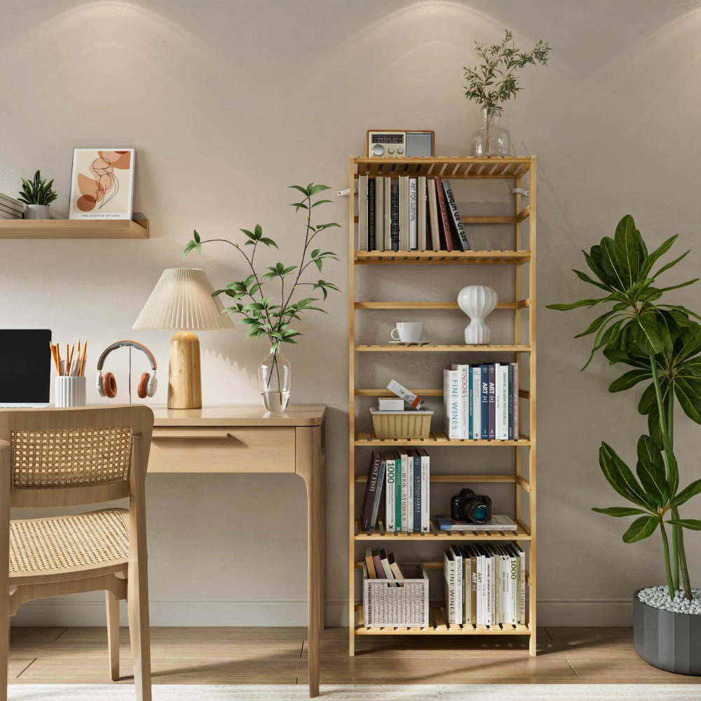 6 Tier Bamboo Storage Rack Shelving Bookshelf Plant Flower Stand