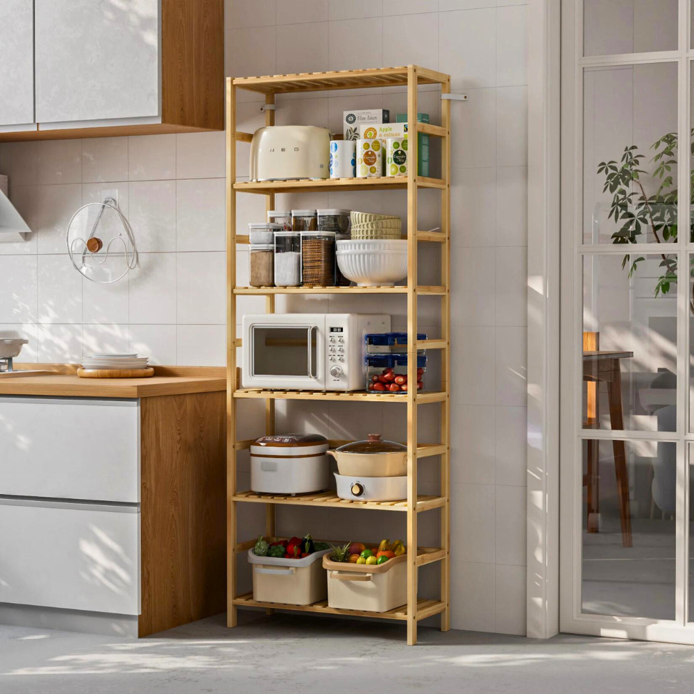 6 Tier Bamboo Storage Rack Shelving Bookshelf Plant Flower Stand