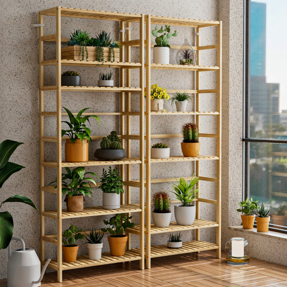 6 Tier Bamboo Storage Rack Shelving Bookshelf Plant Flower Stand