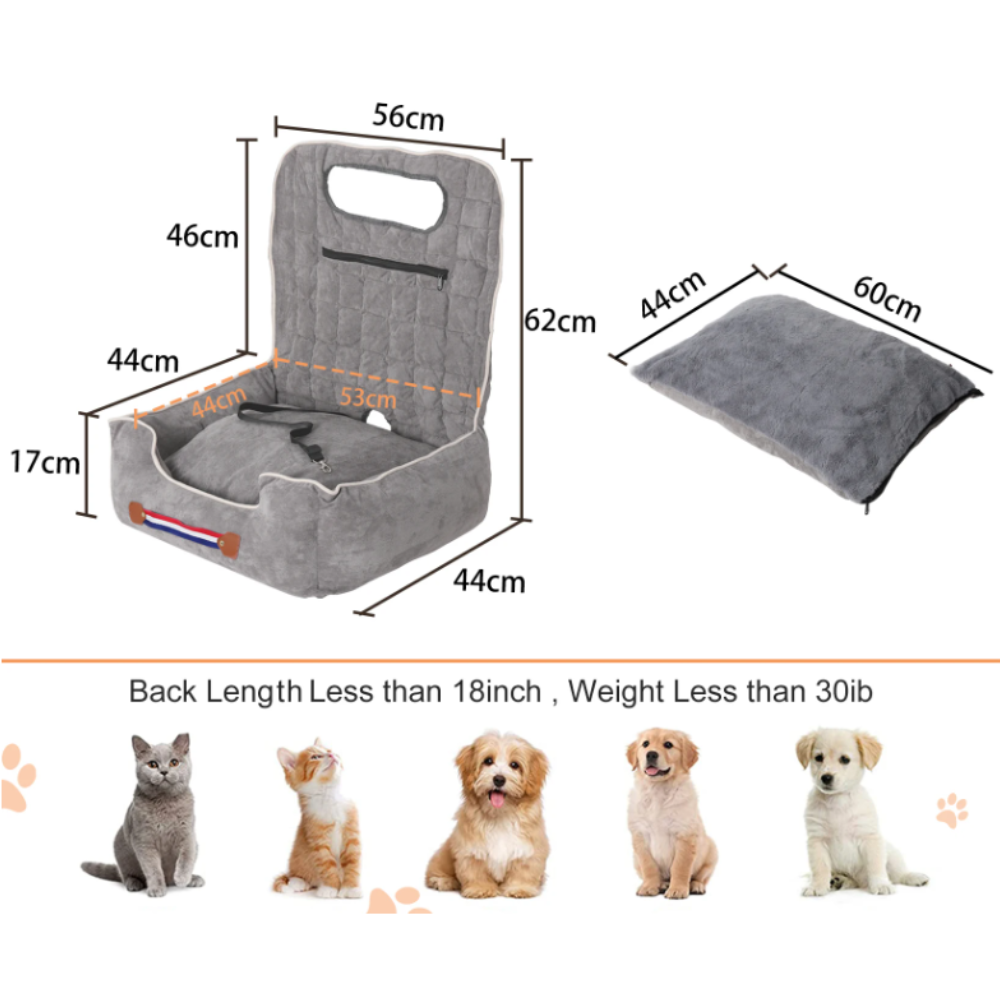 Anti Slip Pet Booster Seat With Storage Pockets And Safety Leash