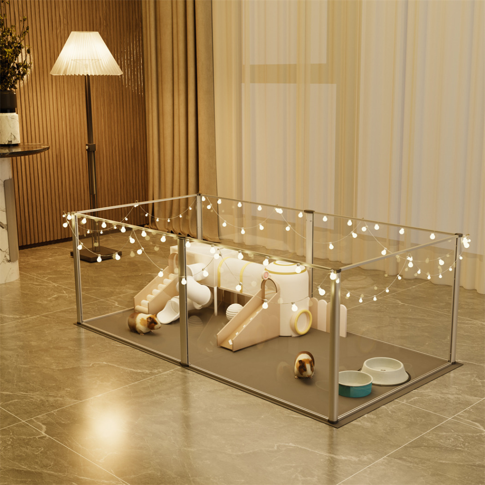 6 Panels Acrylic Pet Dog Playpen Puppy Crate Kennel Fence With Waterproof Pad