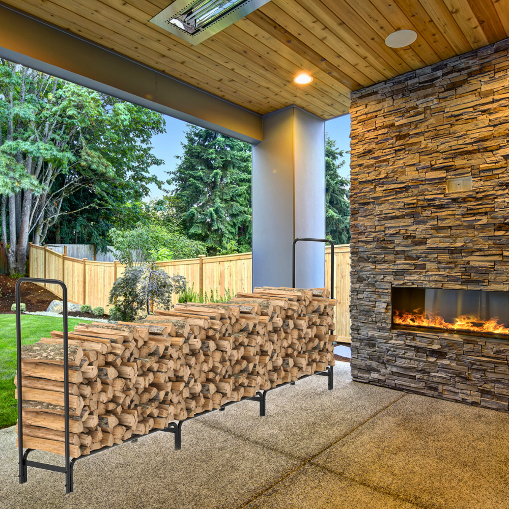 8Ft Metal Firewood Rack Outdoor Wood Stacker