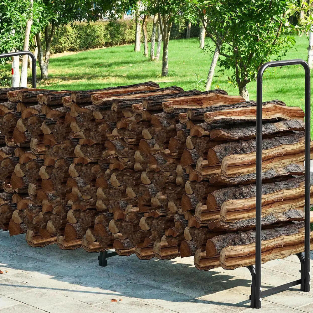8Ft Metal Firewood Rack Outdoor Wood Stacker