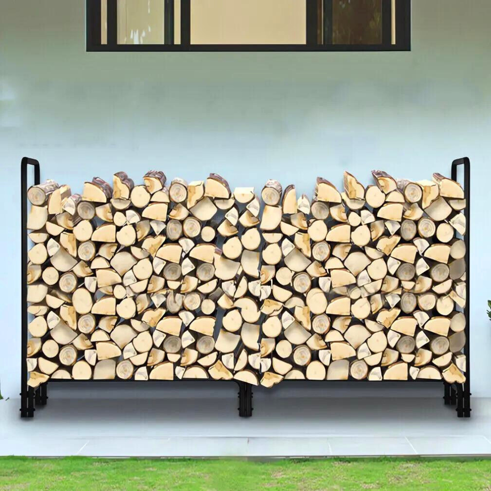 8Ft Metal Firewood Rack Outdoor Wood Stacker