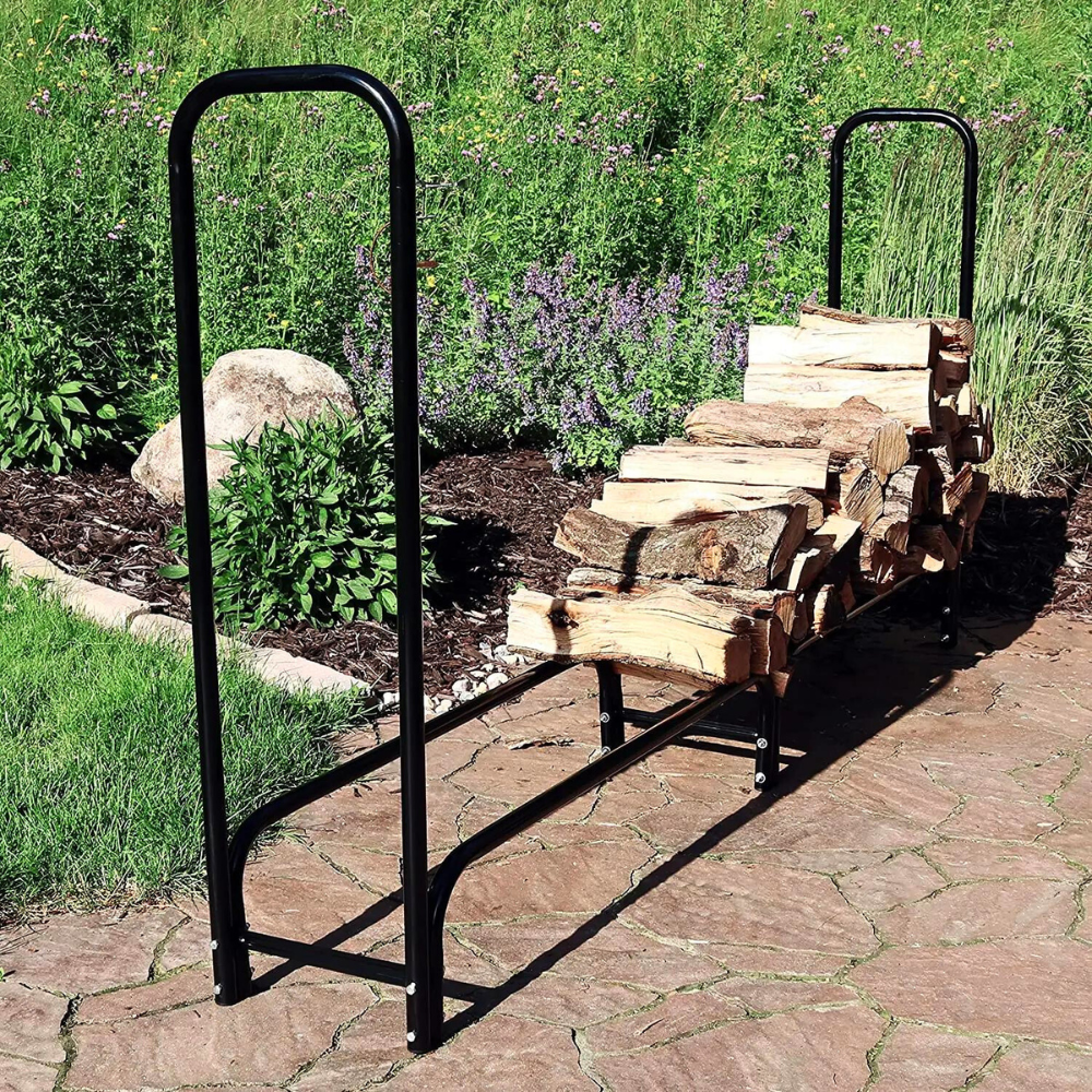 8Ft Metal Firewood Rack Outdoor Wood Stacker