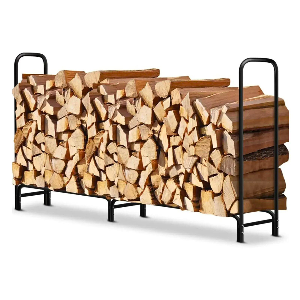 8Ft Metal Firewood Rack Outdoor Wood Stacker