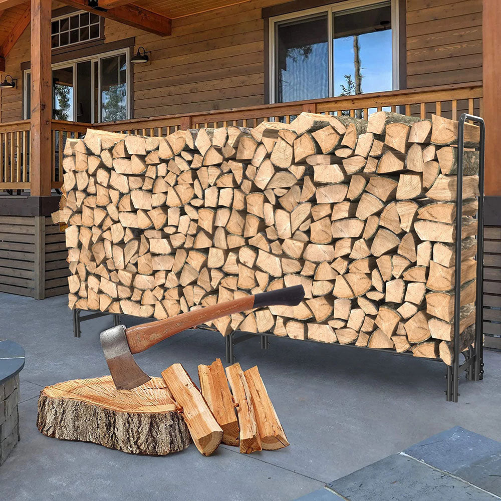8Ft Metal Firewood Rack Outdoor Wood Stacker