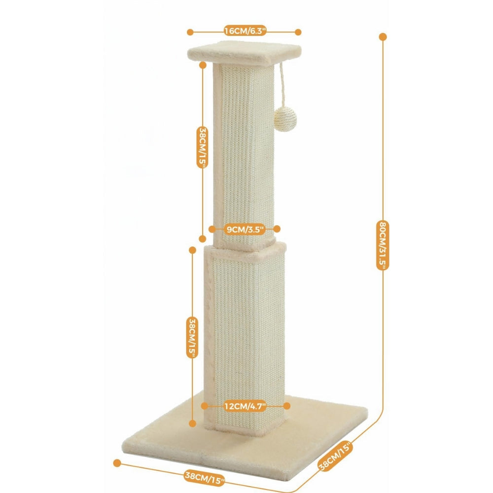 80Cm Cat Scratching Post For Indoor Scratcher With Nature Sisal Ball