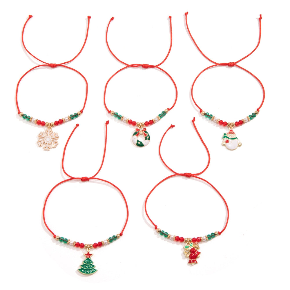 Veile Studios 5Pcs Cute Christmas Series Snowflake Tree Pendant Crystal Bracelet Women